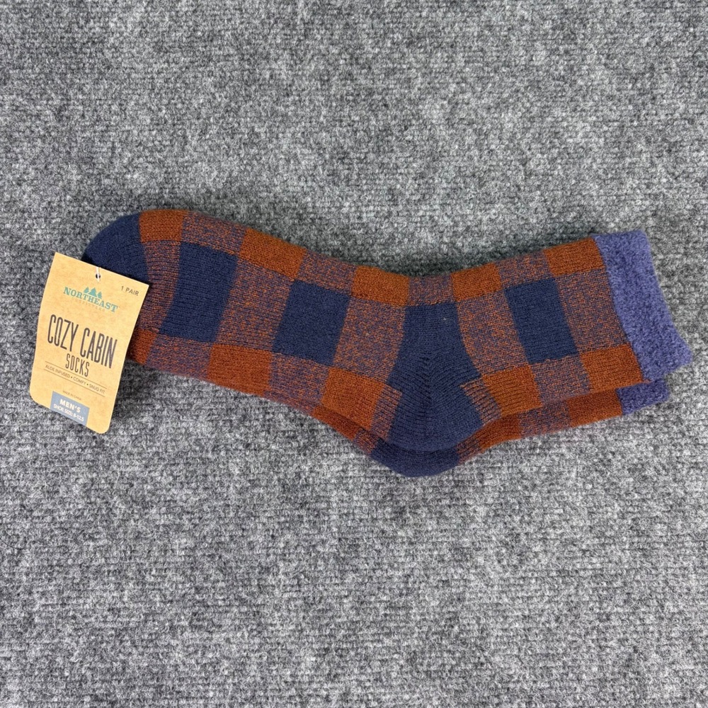 Northeast Outfitters Cozy Cabin Socks Men's 8-12.5 Navy Buffalo Check NWT